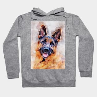 German Shepherd Dog Watercolor Portrait 01 Hoodie